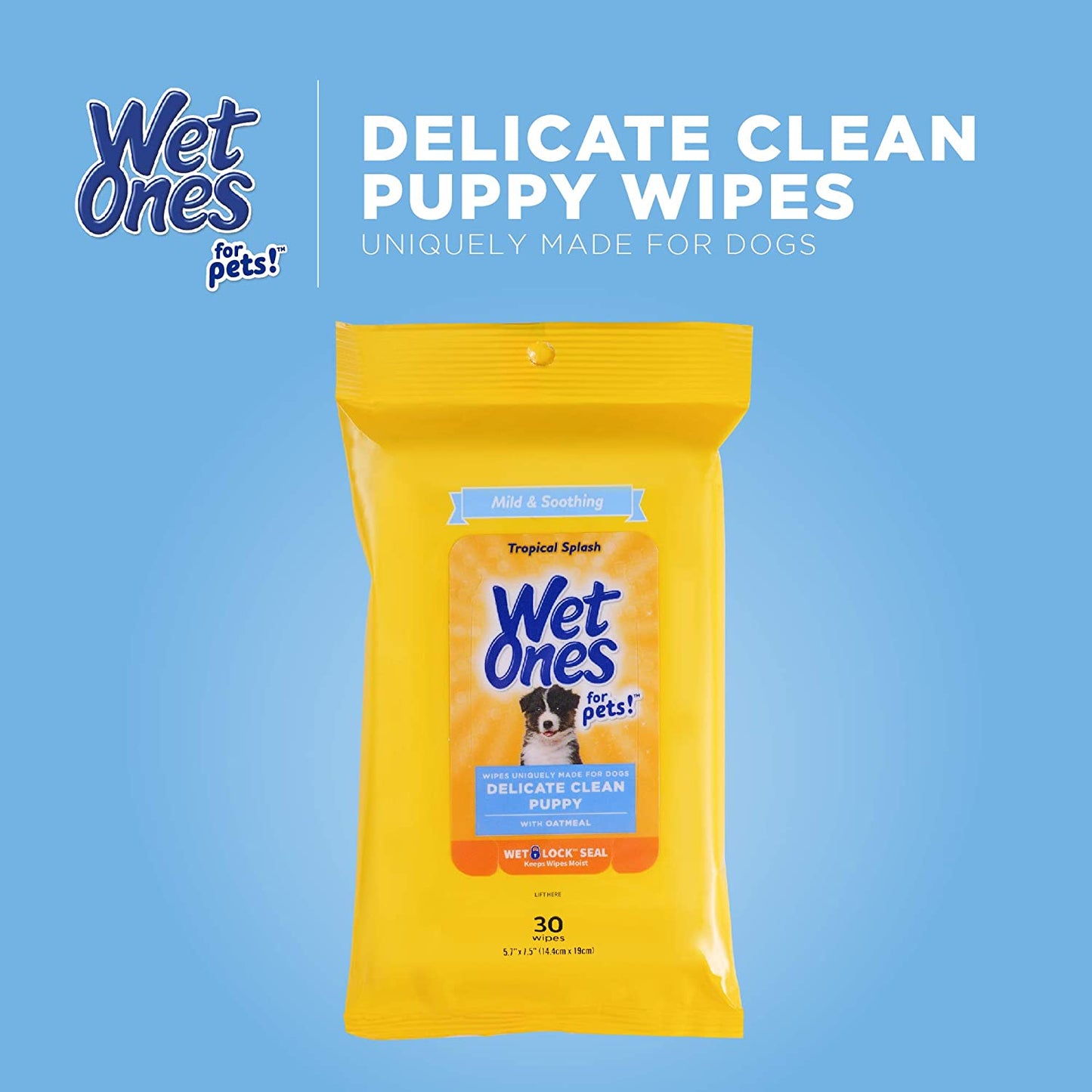 for Pets Delicate Clean Puppy Cleaning Wipes with Oatmeal | Mild & Soothing Puppy Grooming Wipes in Tropical Splash Scent, Wipes with Wet Lock Seal | 30 Ct Pouch Dog Wipes