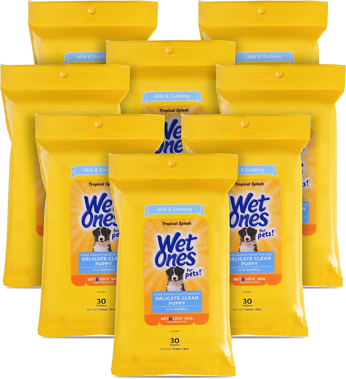 for Pets Delicate Clean Puppy Cleaning Wipes with Oatmeal | Mild & Soothing Puppy Grooming Wipes in Tropical Splash Scent, Wipes with Wet Lock Seal | 30 Ct Pouch Dog Wipes