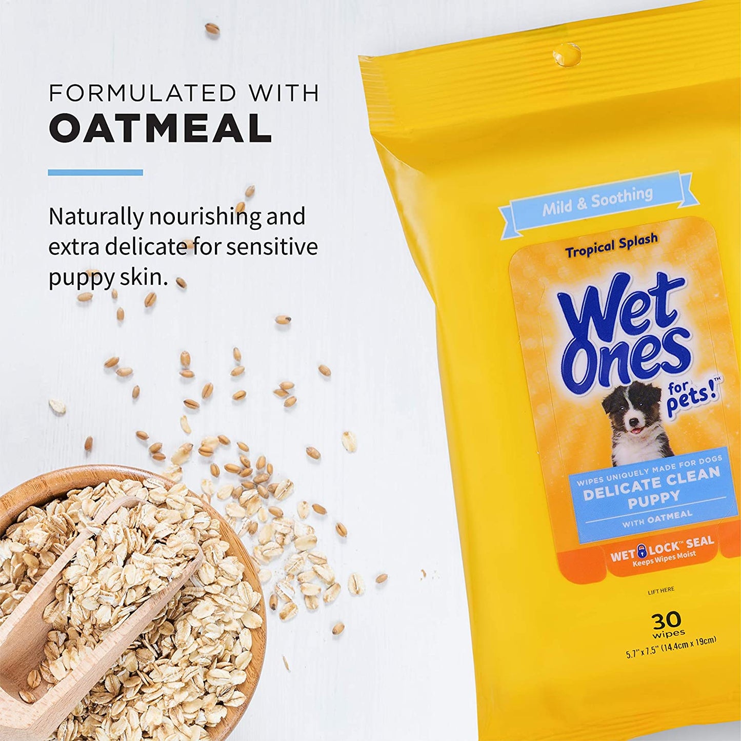 for Pets Delicate Clean Puppy Cleaning Wipes with Oatmeal | Mild & Soothing Puppy Grooming Wipes in Tropical Splash Scent, Wipes with Wet Lock Seal | 30 Ct Pouch Dog Wipes