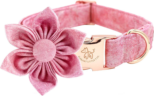 Pink Girl Dog Collar for Female Dogs, Pet Collar Adjustable Dog Collars with Flower Gift for X-Small Dogs and Cats