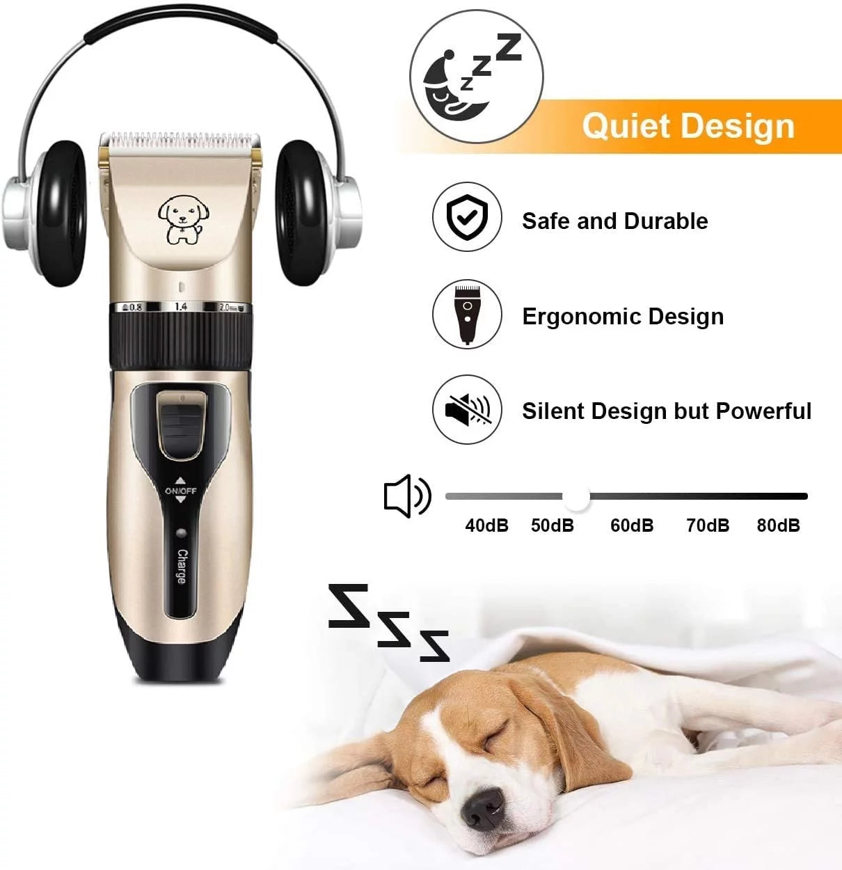 Rechargeable Dog Clippers, Low Noise Pet Shaver Dog Grooming Kit Cordless Professional Dog Hair Trimmer with Comb Scissors for Dogs Cats & Others