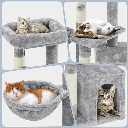 Cat Tree 34In Cat Tower Plush Cover with Condo, Platform & Basket for Indoor Kittens, Cat Furniture Activity Tree