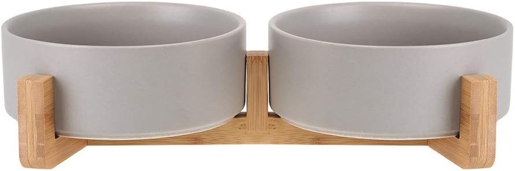 Ceramic Cat Dog Bowl Dish with Wood Stand No Spill Pet Food Water Feeder Cats Small Dogs Set of 2